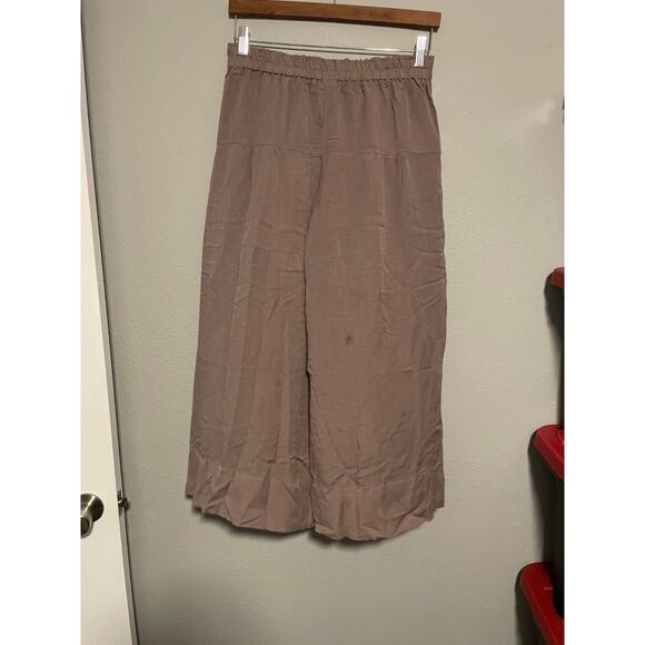 Womens Crop Pants Size Large Gray Wide Leg Pull On Relaxed Lagenlook Boho - Picture 2 of 10